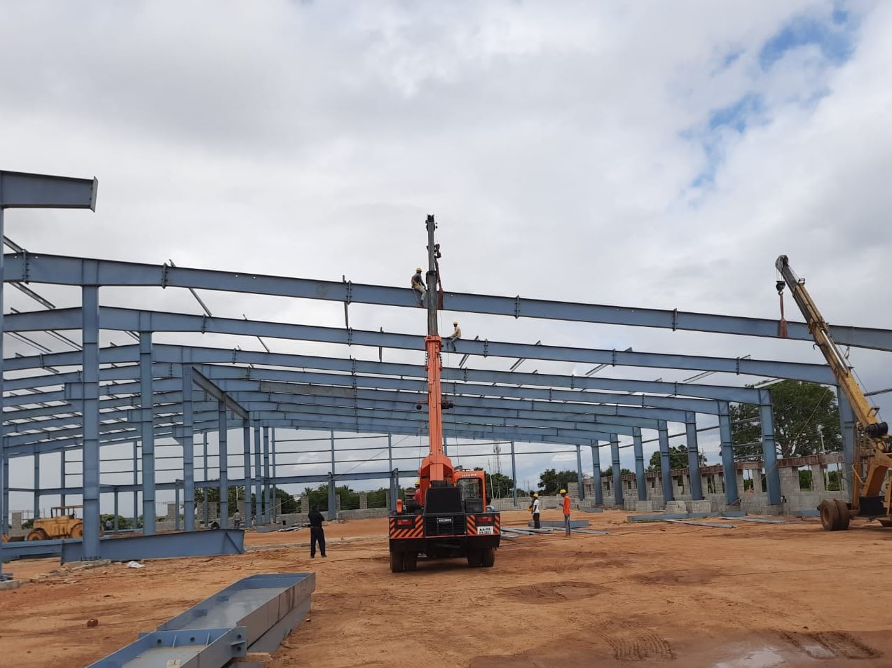PEB warehouse steel structure under construction in Peenya, Bangalore